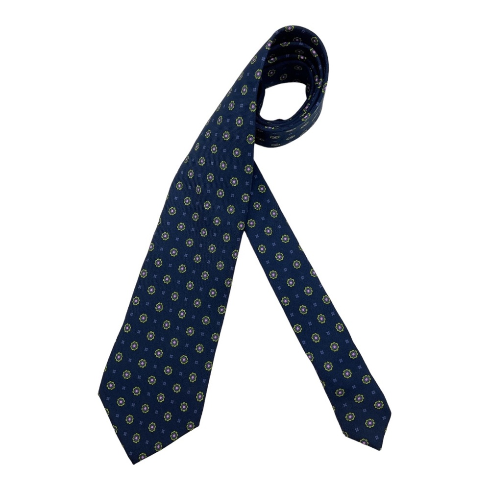 ETRO Blue Geometric Floral Silk LUXURY Tie ITALY